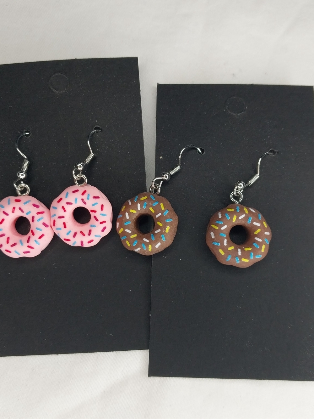 Donut Dangle Earrings - Pink & Brown Sprinkles - Picture 1 of 3